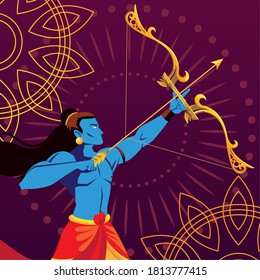 template of the lord Rama with bow and arrow over decorative background vector illustration design