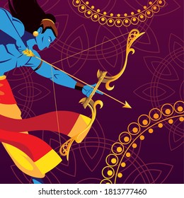 template of the lord Rama with bow and arrow on decorative background vector illustration design