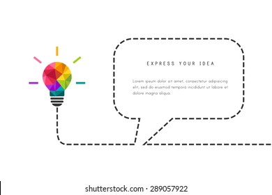 Template with low poly lightbulb and speech bubble