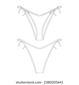 template low rise tie bikini bottom vector illustration flat design outline clothing collection
