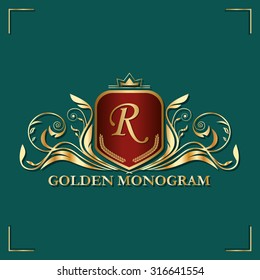 Template luxurious monogram in gold. Elegant emblem for hotels, restaurants, bars, and public institutions. The logo on brochures, presentations, invitation cards.