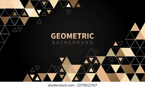 Template with a luxury gold gradient triangular pattern on each corner position with a space. Modern black geometric background for business or corporate presentation. Vector illustration