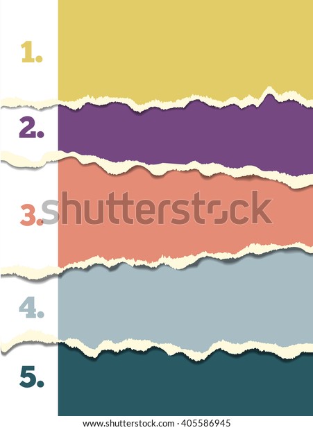 Template made with ripped pieces of\
colorful paper. Vector image of colorful ripped\
paper.