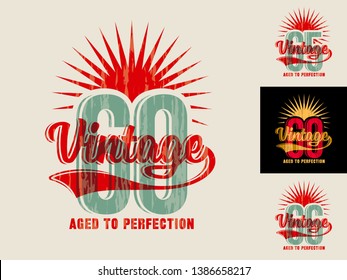 Template for making jubilee greeting card, invitation, poster, t-shirt print, etc., in vintage style with text – Aged to Perfection. For 60, 65, 66 jubilee.