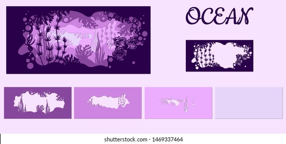 template for making a lamp or postcard. vector image for laser cutting and plotter printing. fauna with marine animals.