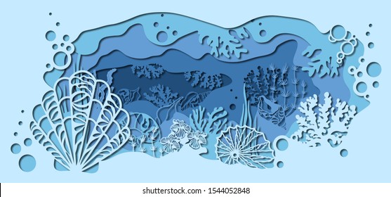 template for making a lamp or postcard. vector image for laser cutting and plotter printing. fauna with marine animals and seashell