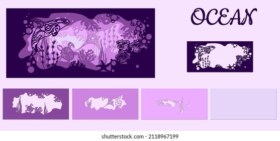 template for making a lamp or postcard. vector image for laser cutting and plotter printing. fauna with marine animals