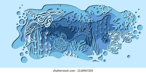 template for making a lamp or postcard. vector image for laser cutting and plotter printing. fauna with marine animals