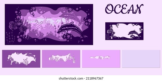 template for making a lamp or postcard. vector image for laser cutting and plotter printing. fauna with marine animals