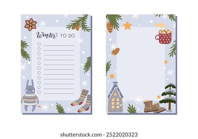  Template for making a wish list. Design of wish list is decorated with cute winter elements.Vector