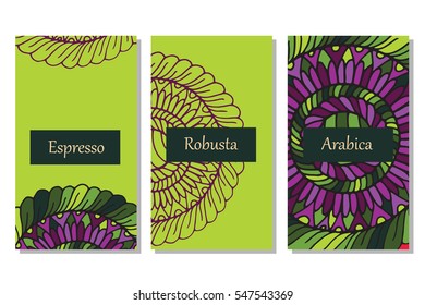 Template with mandala for coffee package, cards, invitations and coloring book. Unusual pack decoration in india style