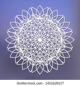 Template of mandala for laser cutting. Circular openwork ornament.Stencil mandala for decor.Gradient background. Vector illustration.