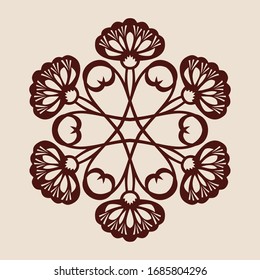 The template mandala pattern for decorative rosette. A picture suitable for printing, engraving, laser cutting paper, wood, metal, stencil manufacturing. Vector