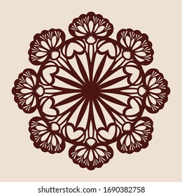 The template mandala pattern for decorative rosette. A picture suitable for printing, engraving, laser cutting paper, wood, metal, stencil manufacturing. Vector
