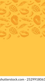 Template mango label design with vector tropical fruits pattern. Tropical fruit drawings. Color sketches of organic mangoes. Exotic fruit ornament. Mangos banner background.