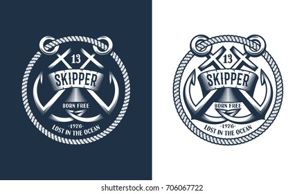 Template Marine emblem with anchors and frame of rope