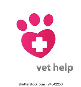 Template mark veterinary care - in the form of heart-track the animal. Vector idea.