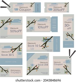 Template material for coupons and tickets. Trees with dead leaves are arranged.