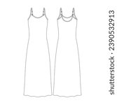 template maxi dress vector illustration flat design outline clothing collection