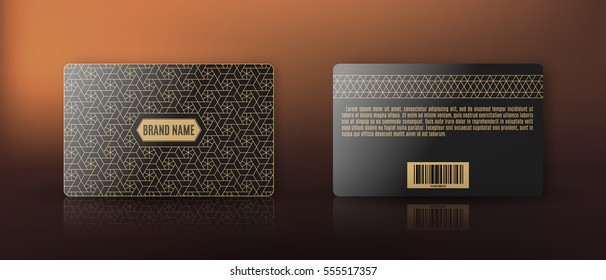 Template Of Membership Or Loyalty Card With Luxury Gold Geometric Pattern. Front And Back. Vector.