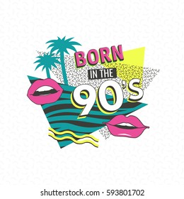 Template memphis poster or invitation for carnival with geometric ornaments elements. Back to the 90's. Vector background in trendy 80s-90s.