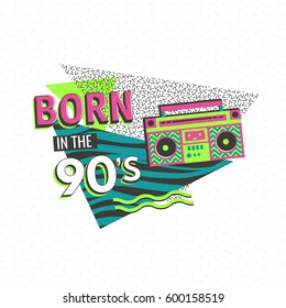 Template memphis poster or invitation for carnival with geometric ornaments elements. Back to the 90 s. Vector background in trendy 80s-90s .