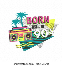 Template memphis poster or invitation for carnival with geometric ornaments elements. Back to the 90's. Vector background in trendy 80s-90s.