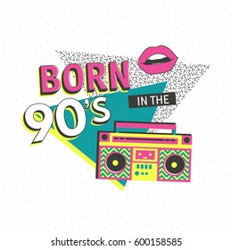 Template memphis poster or invitation for carnival with geometric ornaments elements. Back to the 90 s. Vector background in trendy 80s-90s .