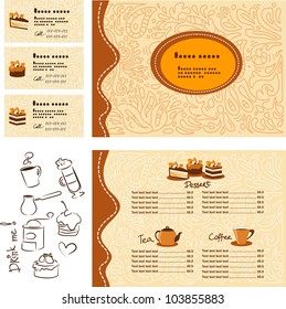 Template menu and business card for cafe and restaurant