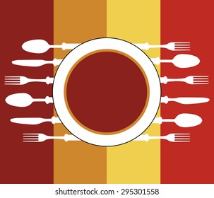Template for menu card.Cutlery color background.Menu with cutlery vector illustration.Vector spoon knife and fork.
