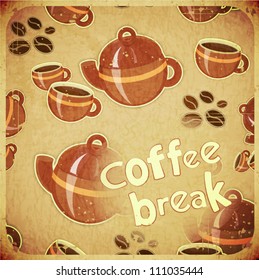 Template Menu of Coffee  - Cups and Coffee Pot on Grunge Background in Retro Style - Vector illustration
