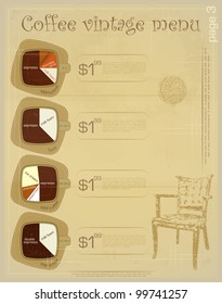 Template of menu for coffee drinks - marochino, toro, iced coffee, flat white - vintage vector illustration