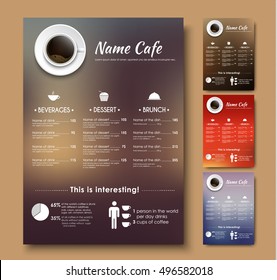 Template menu for coffee shop, restaurant. Design with a blurred background color and a top view of a cup. Vector illustration. Set