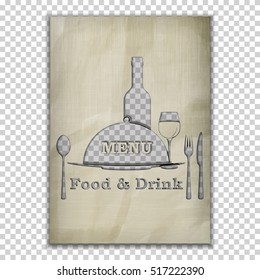 Template menu cover, food and drink menu stencil from old paper. Isolated objects, the substrate can be removed or put your background image.