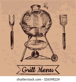 Template for menu with hand drawn grill 