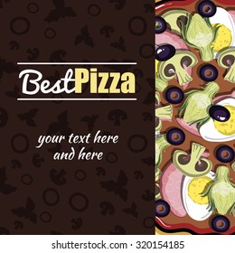 Template of menu with hand drawn pizza for pizzeria or cafe. Vector illustration