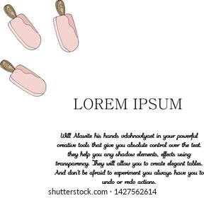 Template for a menu of ice cream in the cafe. Vector illustration of pink ice cream on a stick on an isolated background. A lot of hand-drawn ice cream to create a dessert menu.
15