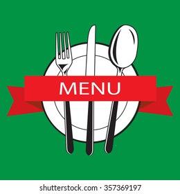 Template menu. Label. menu title. Banner. vector. Cutlery.Flat icon with title