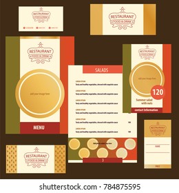 Template menu, logo for nutrition catering cafe, restaurant menu. Modern linear label, emblem, badge. Food and drink.  Luxury silhouette crown. Vector illustration. 