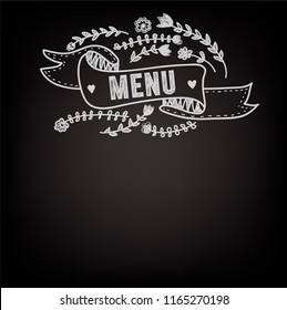 Template for the menu on the blackboard. Nice floral design and typography. Vector graphic illustration