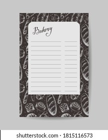 Template for menu, poster for bakery, cafe or shop with space for text. Bakery product elements and lettering. Vintage style design. Hand Drawn vector illustration.