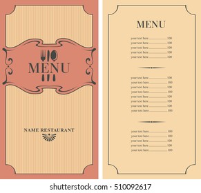 Template Menu Price Cutlery Fork Spoon Stock Vector (Royalty Free ...