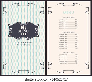 template menu with price with cutlery fork, spoon and knife