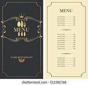 template menu with price with cutlery fork, spoon and knife