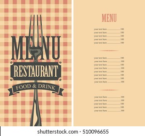 template menu with price with tablecloth texture with the cell and fork