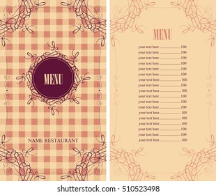 template menu with price with tablecloth texture with the cell
