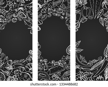 Template for a menu of three sets: Fish, vegetable and desserts. Separate templates can be used for the menu of restaurants and cafes.
