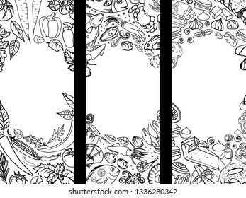 Template for a menu of three sets: Fish, vegetable and desserts. Separate templates can be used for the menu of restaurants and cafes.
