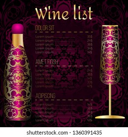 Template for menu or wine list. Corporate design. retail and wholesale sales of alcoholic beverages. Flyer, banner or price list. Presentation or customer service