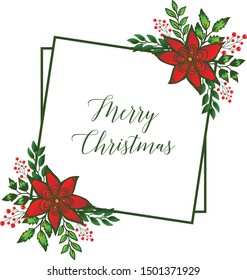 Template of merry christmas background with texture of red flower frame. Vector